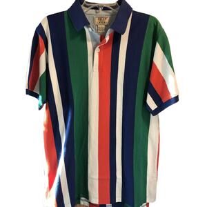 Skyr Menswear Vintage Mens L Multicolored Stripe SS 1/4 Button Cotton Polo Shirt